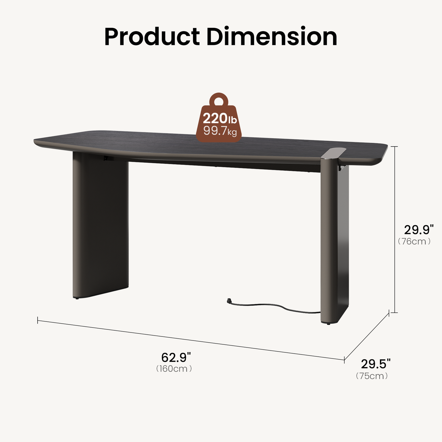 [Pre-Sale] 63-Inch Wide Black Elm Veneer Executive Office Desk with Built-In Charging Station
