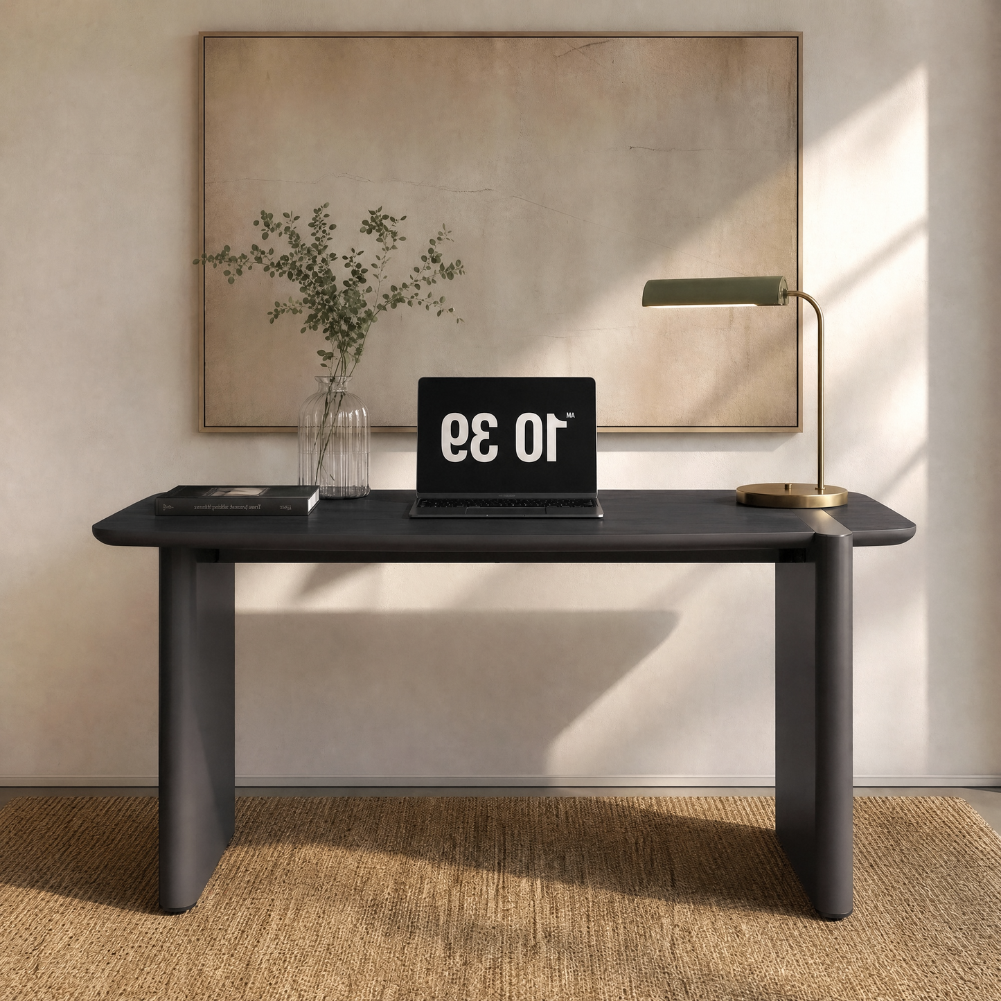[Pre-Sale] 63-Inch Wide Black Elm Veneer Executive Office Desk with Built-In Charging Station