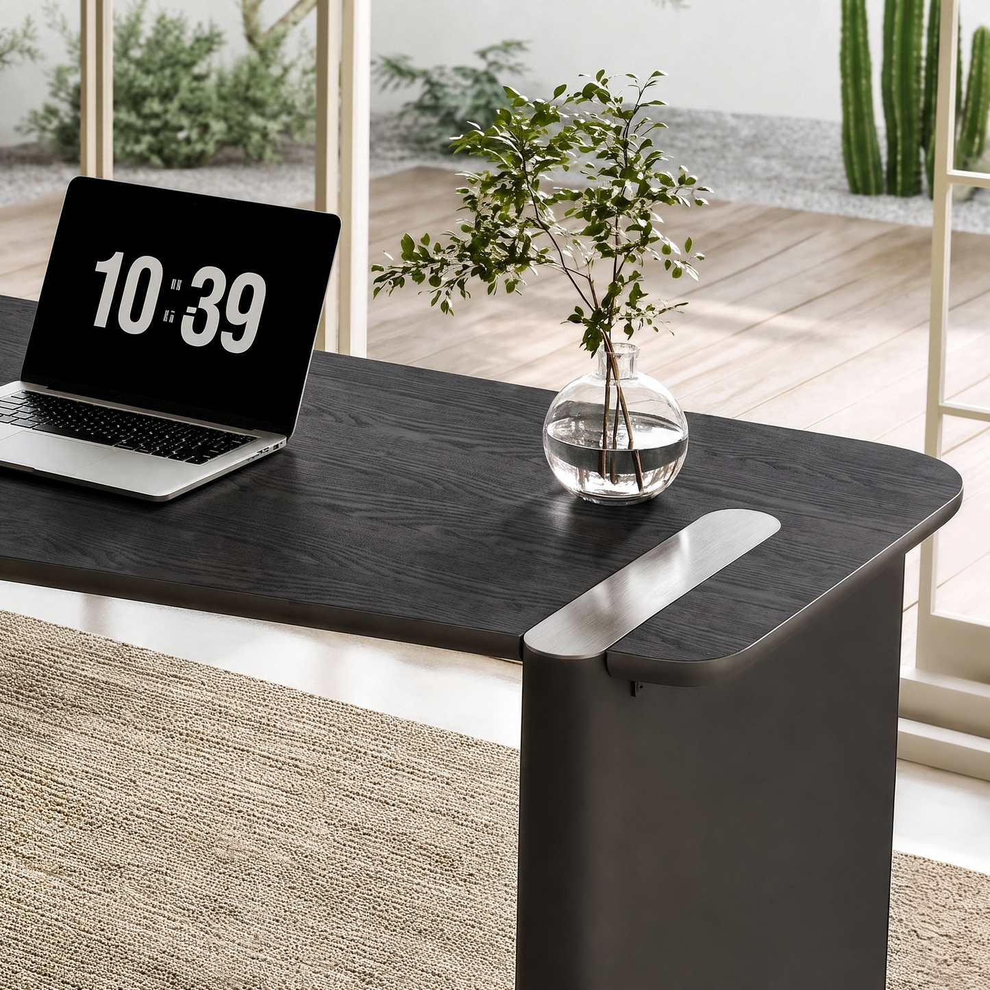 [Pre-Sale] 63-Inch Wide Black Elm Veneer Executive Office Desk with Built-In Charging Station