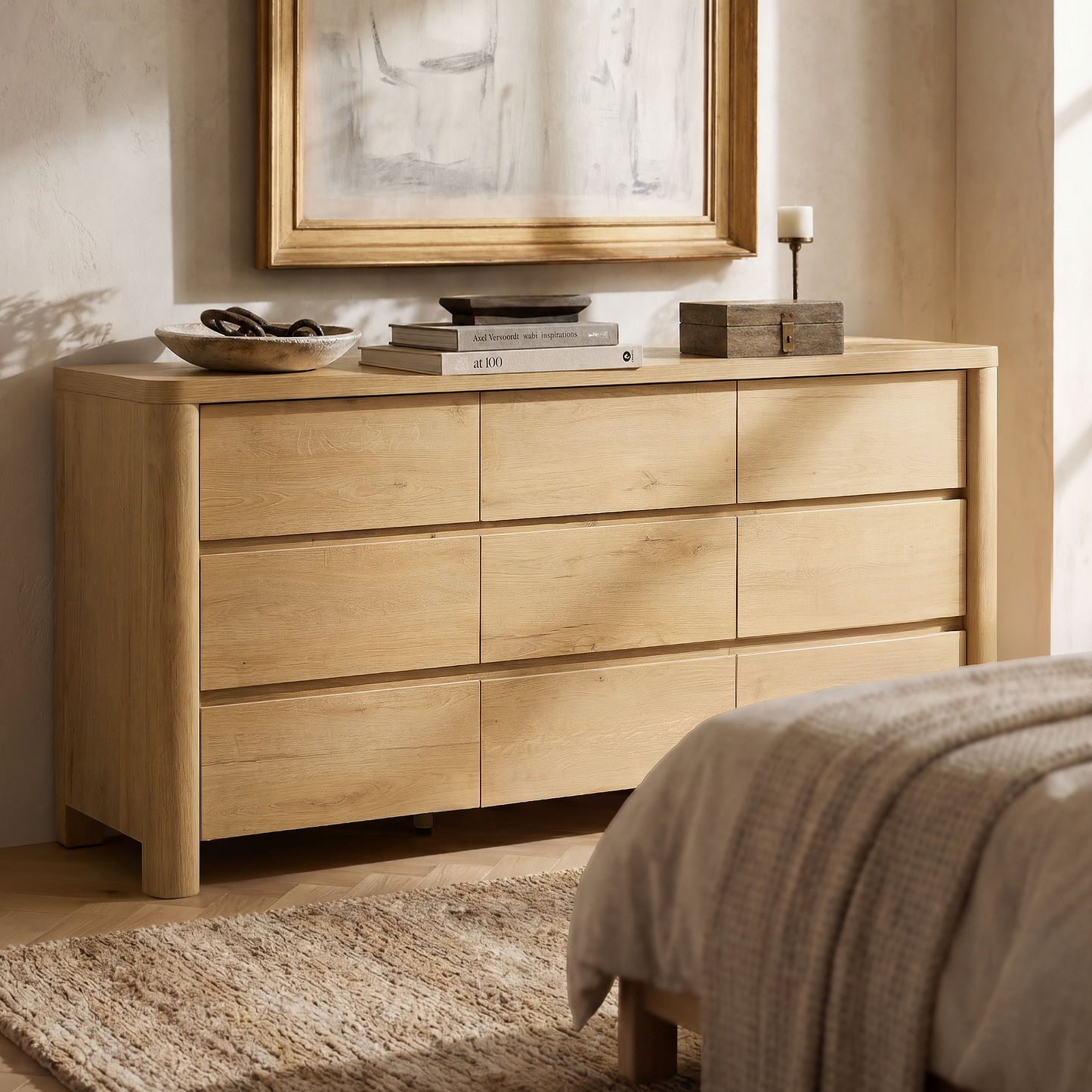 63" 9-Drawer Dresser with Thick Top and Round Legs