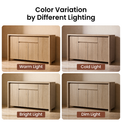 Graphic labels warm, cold, bright, and dim lighting as causes of visible color variation