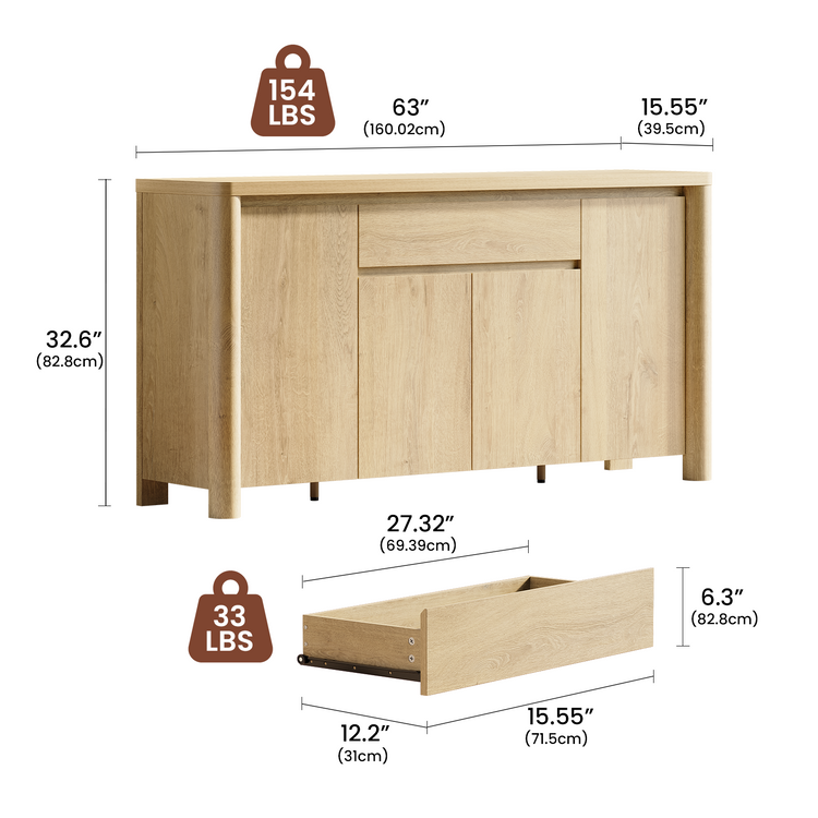 [Pre-Sale] Rondo 63" Modern Accent Cabinet with Thick Top and Rounded Corners & Legs