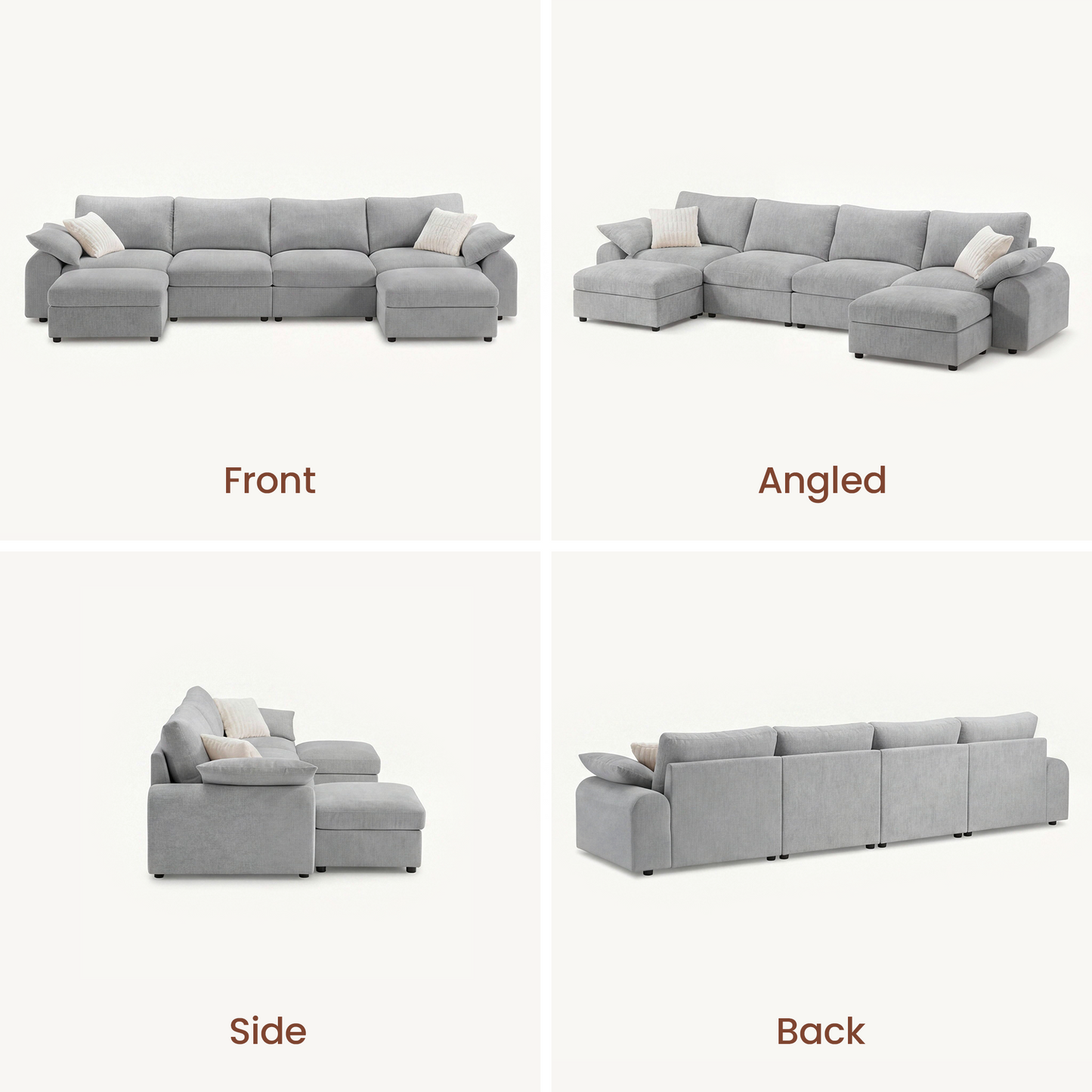 Rialto Modular Chenille U-Shape Sofa with Storage Ottoman,Gray