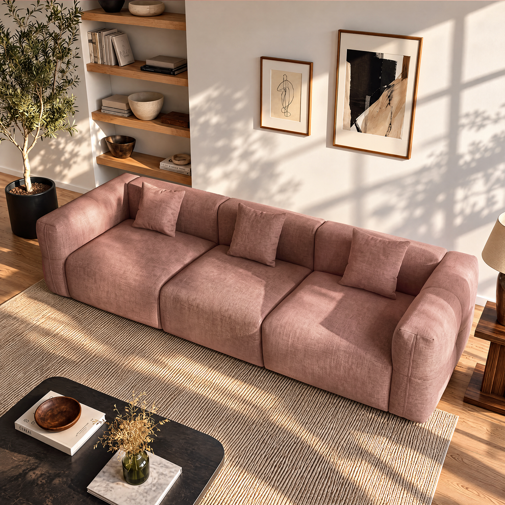 Pink Velvet 3-Seater Sofa | Modern Italian Modular Couch