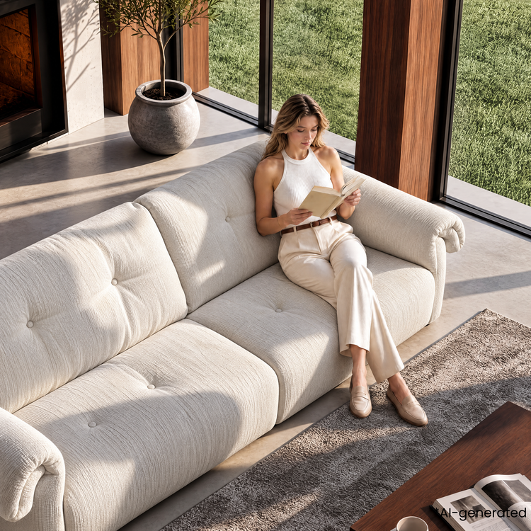 112.2" Cloud Sofa, Modern Italian Chenille Couch with Pillow Arms, Deep Seats & Down-Blend Cushions, Cream