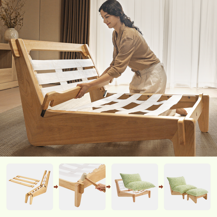 Accent Chair and Ottoman Set, Oversized Chenille Cloud Lounge Chair with Solid Wood Frame-Llia，Sage Green