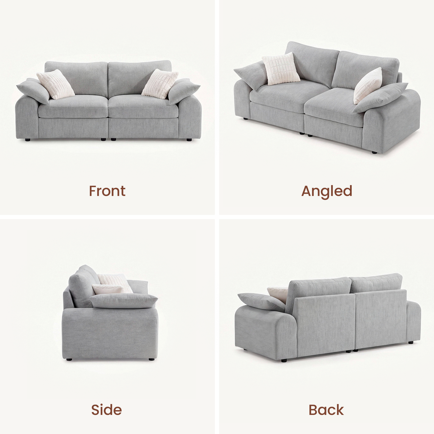 Rialto Modular Chenille Loveseat Sofa with Curved Armrests,Gray