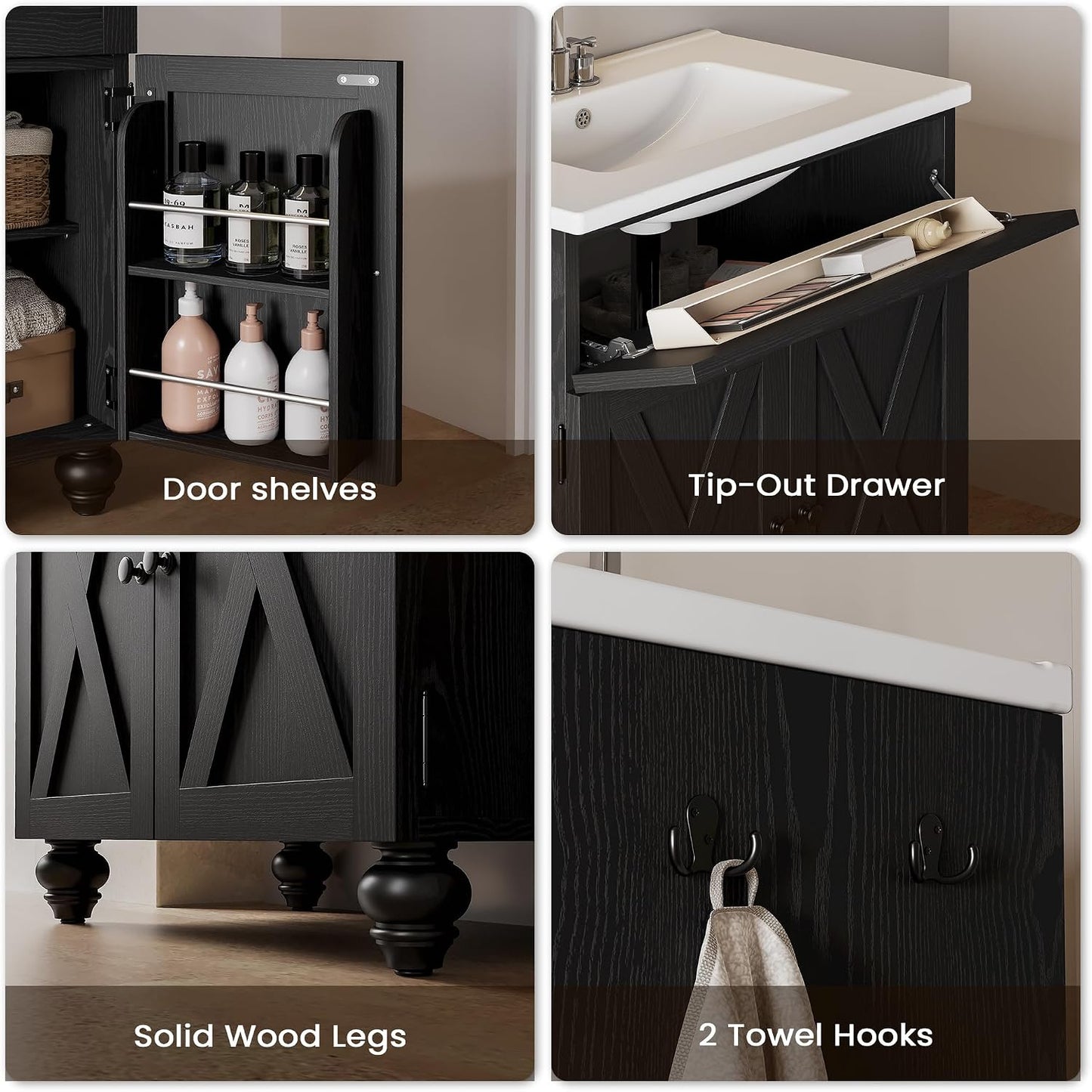 30" Bathroom Vanity with Sink 2-Tier Large Storage Areas