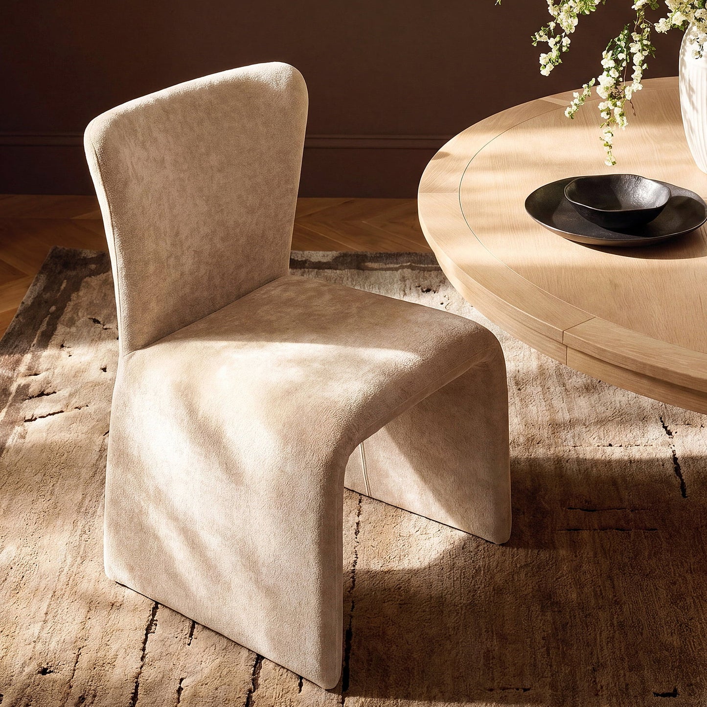 U Base Chenille Dining Chairs Set of 2,Light Coffee