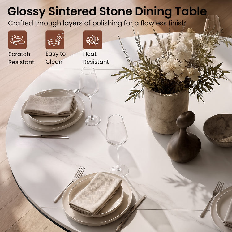 [Pre-Sale] 51.2" Round Sintered Stone Extendable Dining Table, Seats 4–6