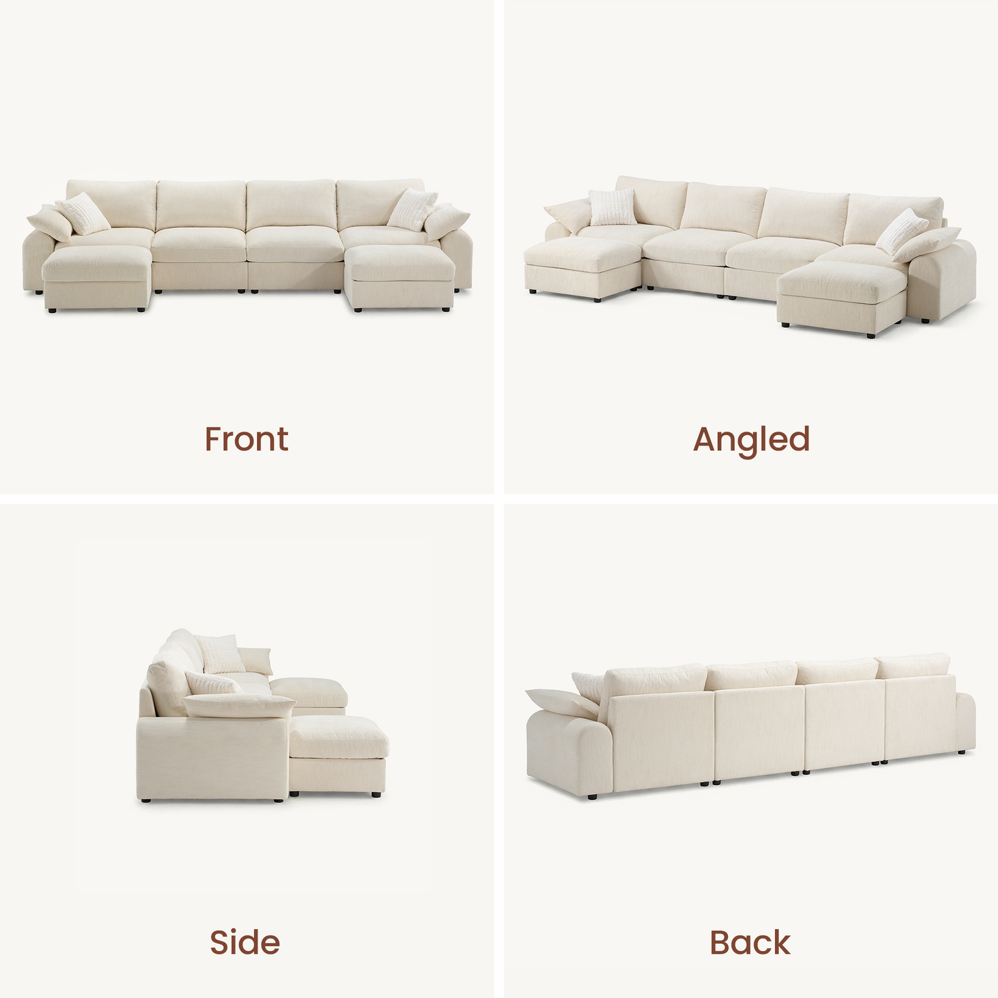 Rialto Modular Chenille U-Shape Sofa with Storage Ottoman,Beige