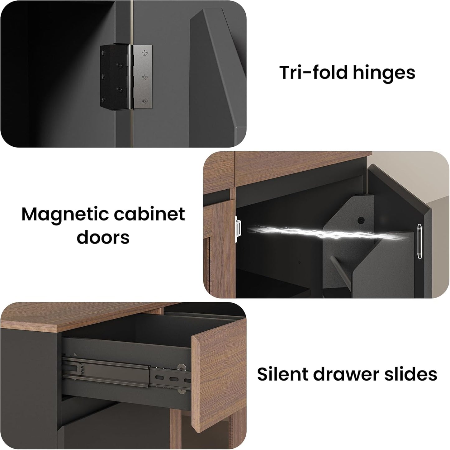 Whisper Series 60" Buffet Cabinet with LED, Glass Doors & Storage