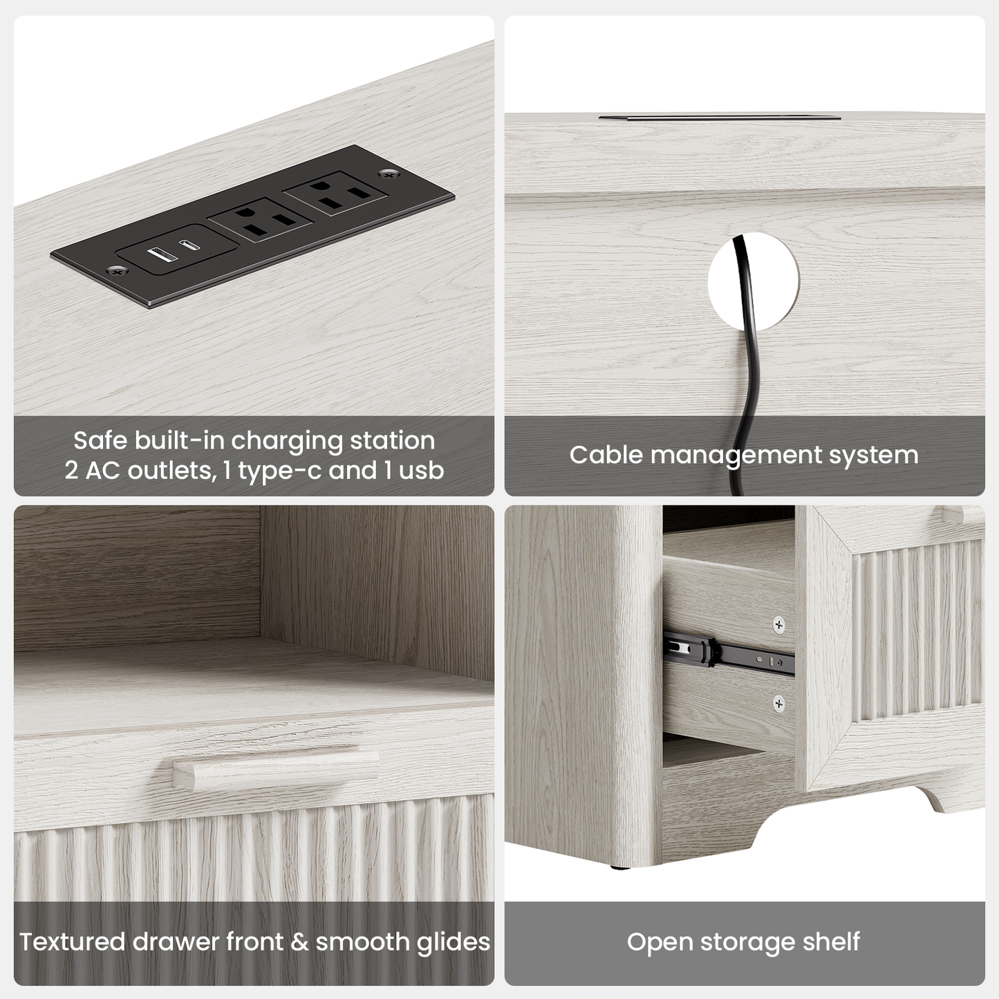 [Pre-Sale] Lira 22.8" Fluted Wood Nightstands with Charging Station, Set of 2