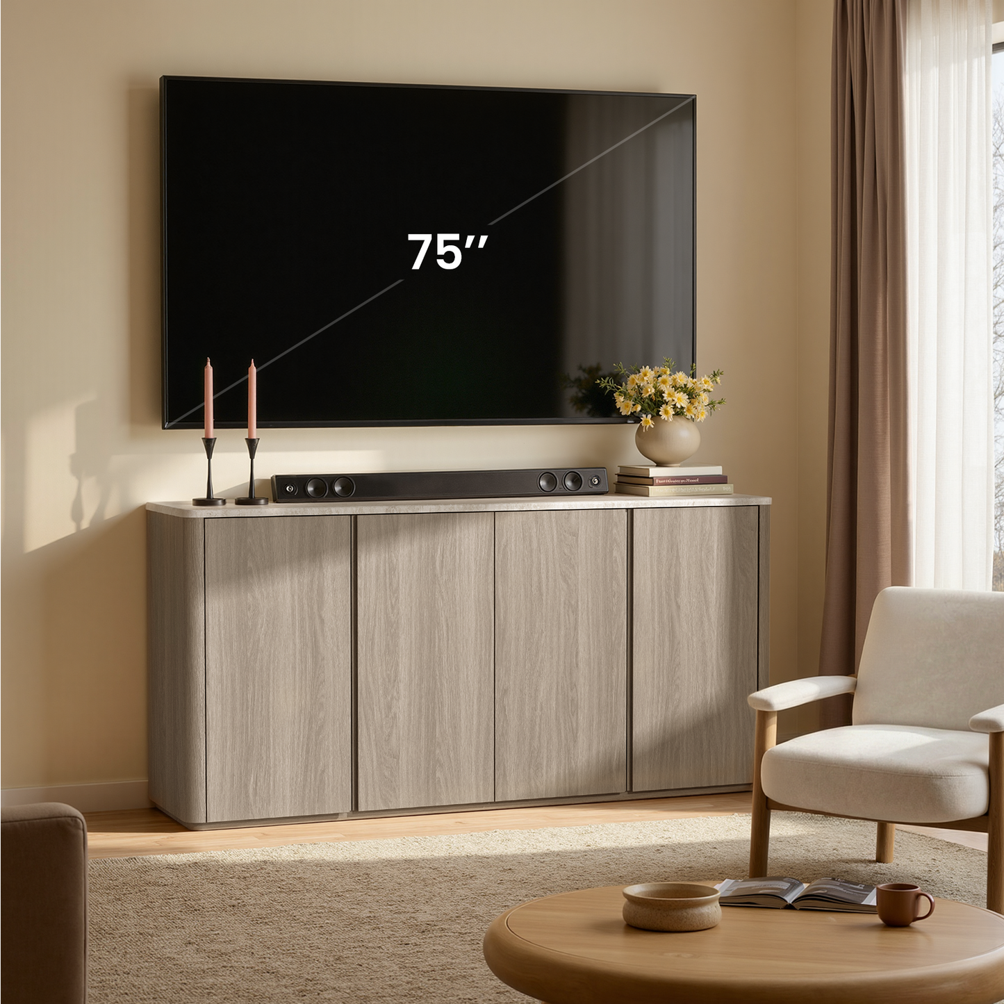 Travertine Grey 4-Door Handleless Soft-Close Sideboard