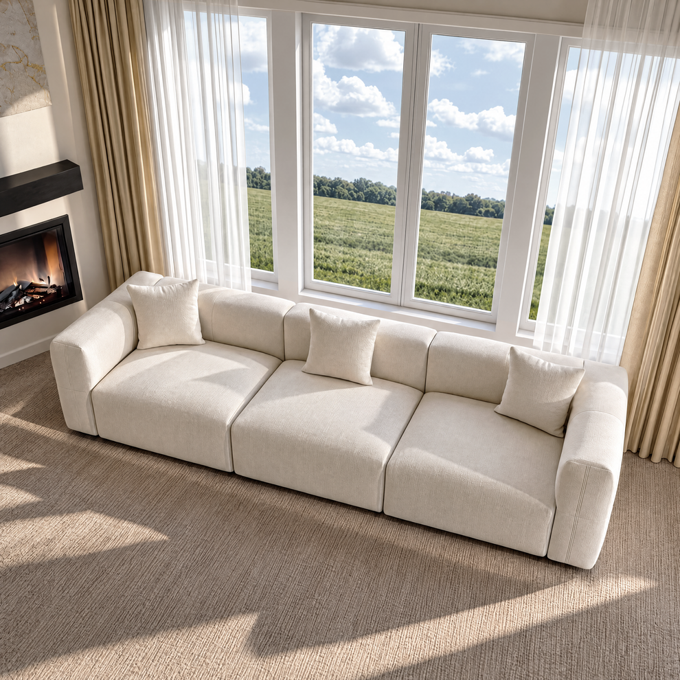 Beige Velvet 3-Seater Sofa | Modern Italian Modular Couch