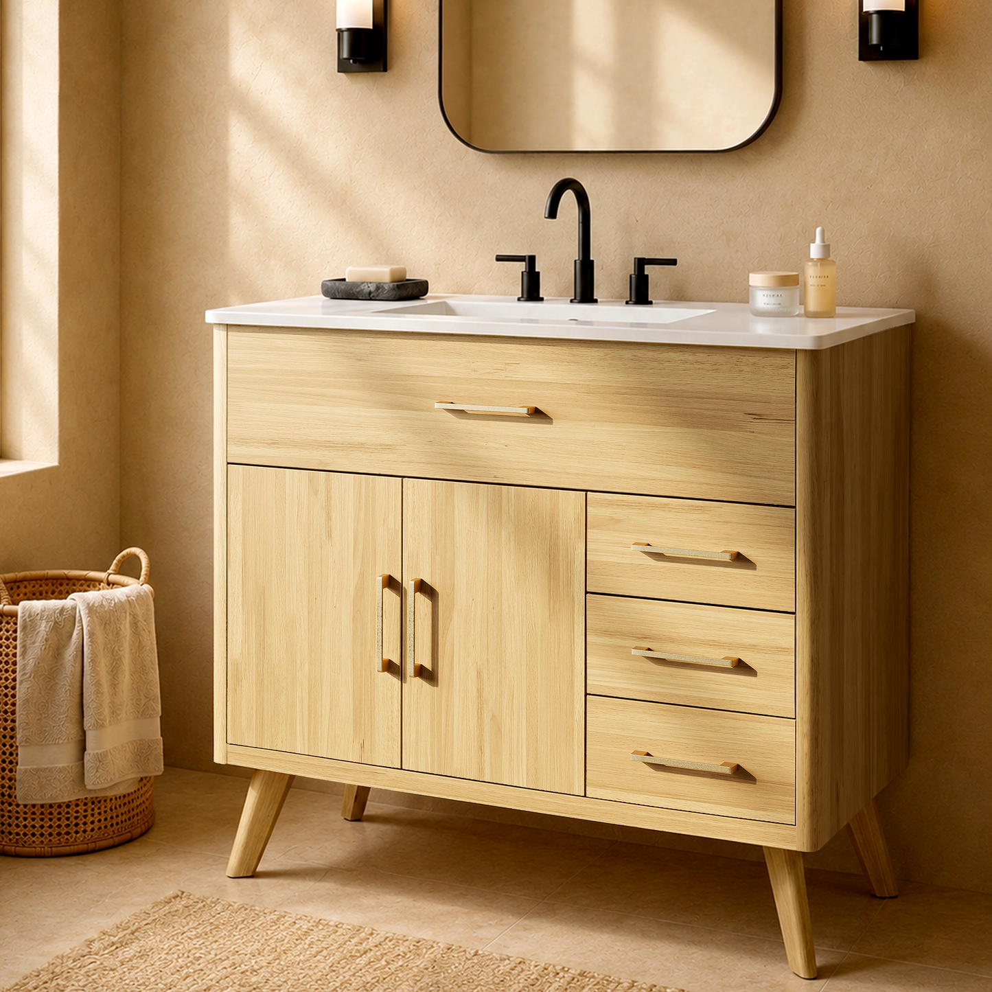 Mid-Century 36" Bathroom Vanity with Ceramic Sink