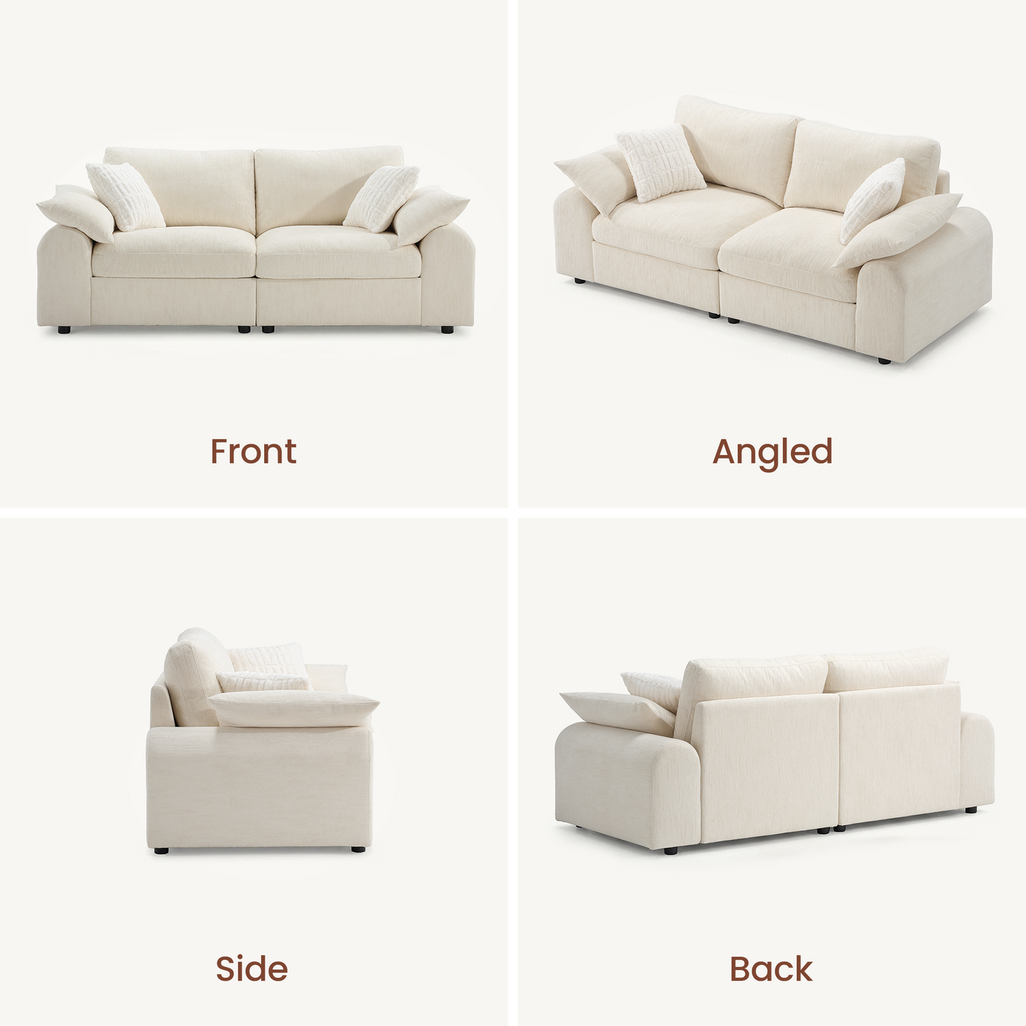 Rialto Modular Chenille Loveseat Sofa with Curved Armrests,Beige