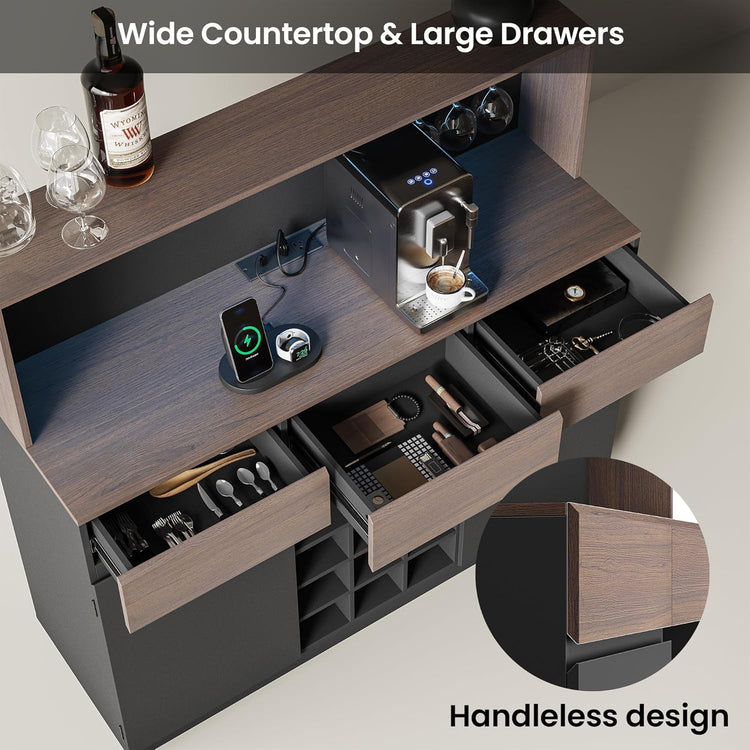 Whisper Series 46" Wine & Coffee Bar with LED & Charging