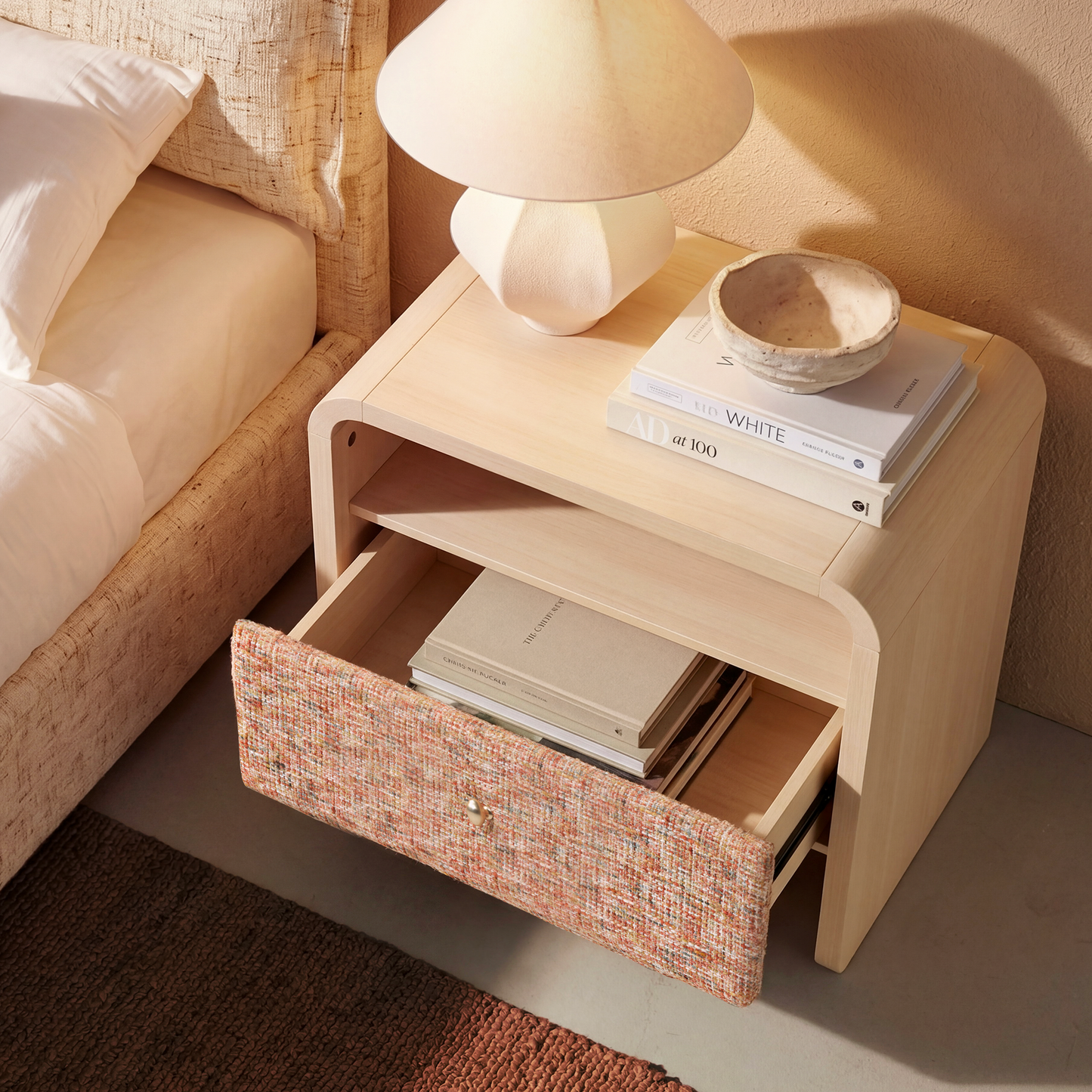 Dione Nightstand with Pebble Handle & Open Shelf - Canyon Dawn Red