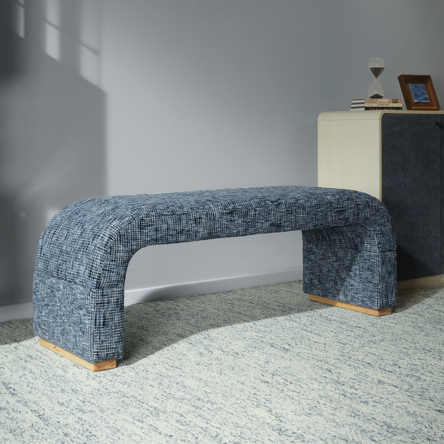 Dione 4-Piece Queen Storage Bedroom Set: Lift-Up Bed, 2 Nightstands & Bench, Harbor Depth Blue