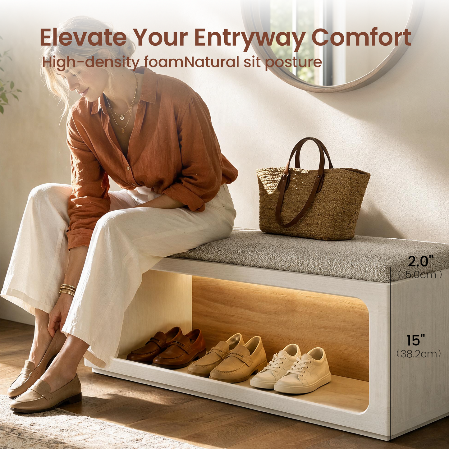 FlexMod 31.5" Modular Entryway Shoe Bench with 3-Color LED Light & Cushioned Seat