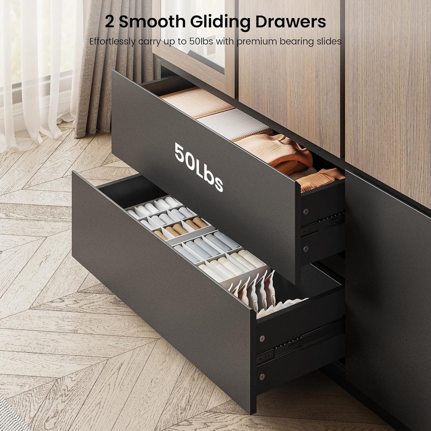 Whisper Series 71" Wardrobe with Mirror & Drawers