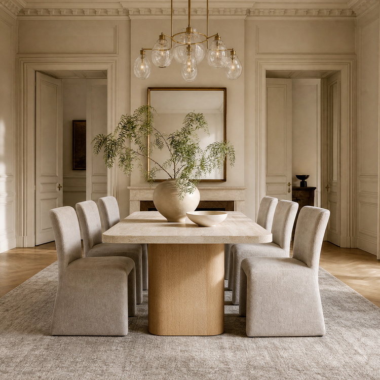 Mesa de comedor de travertino natural de 84 pulgadas, mesa minimalista grande para cocina, mesa para 6-8 personas