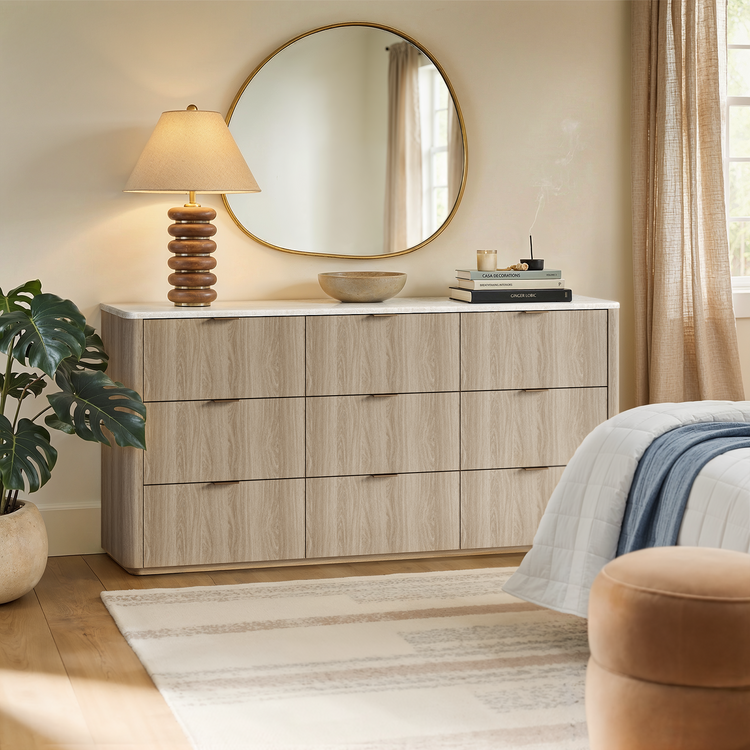 [Pre-Sale] Travertine Fluted 9-Drawer Dresser, Gray