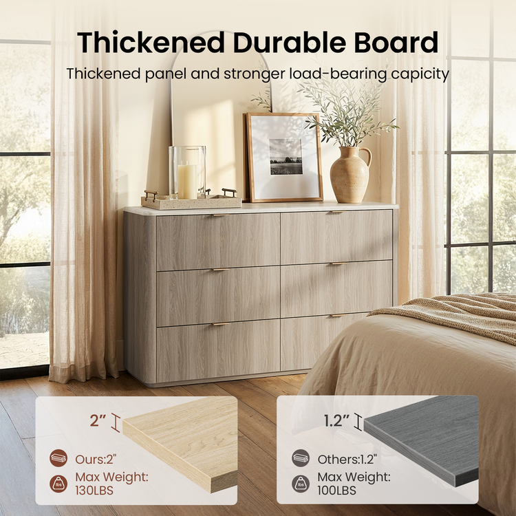 Travertine 54" 6-Drawer Chest of Drawers, Gray