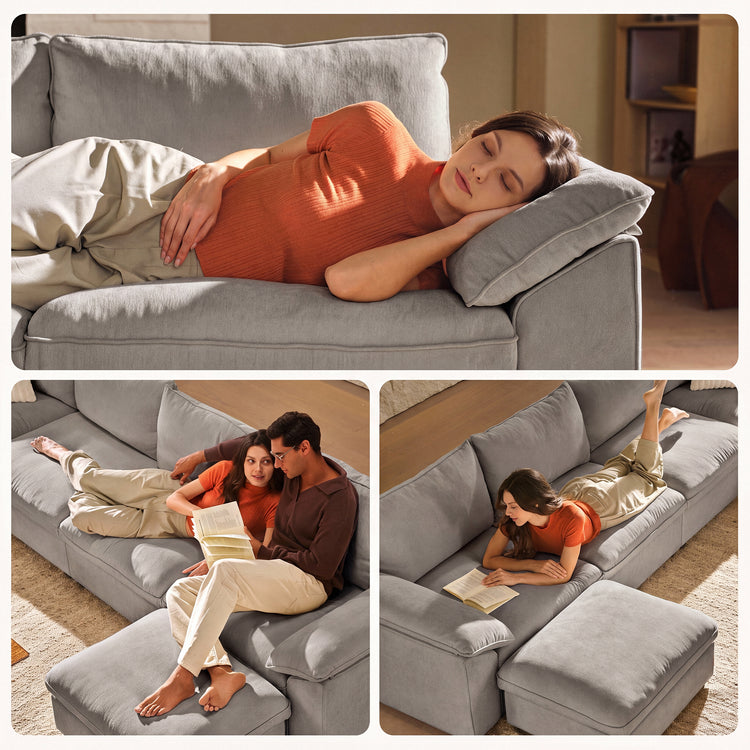 Dreamboat Modular Chenille L-Shape and Loveseat Sofa Set with Storage Ottoman,Gray