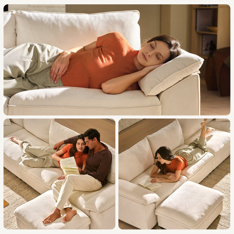 [Pre-Sale] Dreamboat Modular Chenille U-Shape and Loveseat Sofa Set with Storage Ottoman,Beige