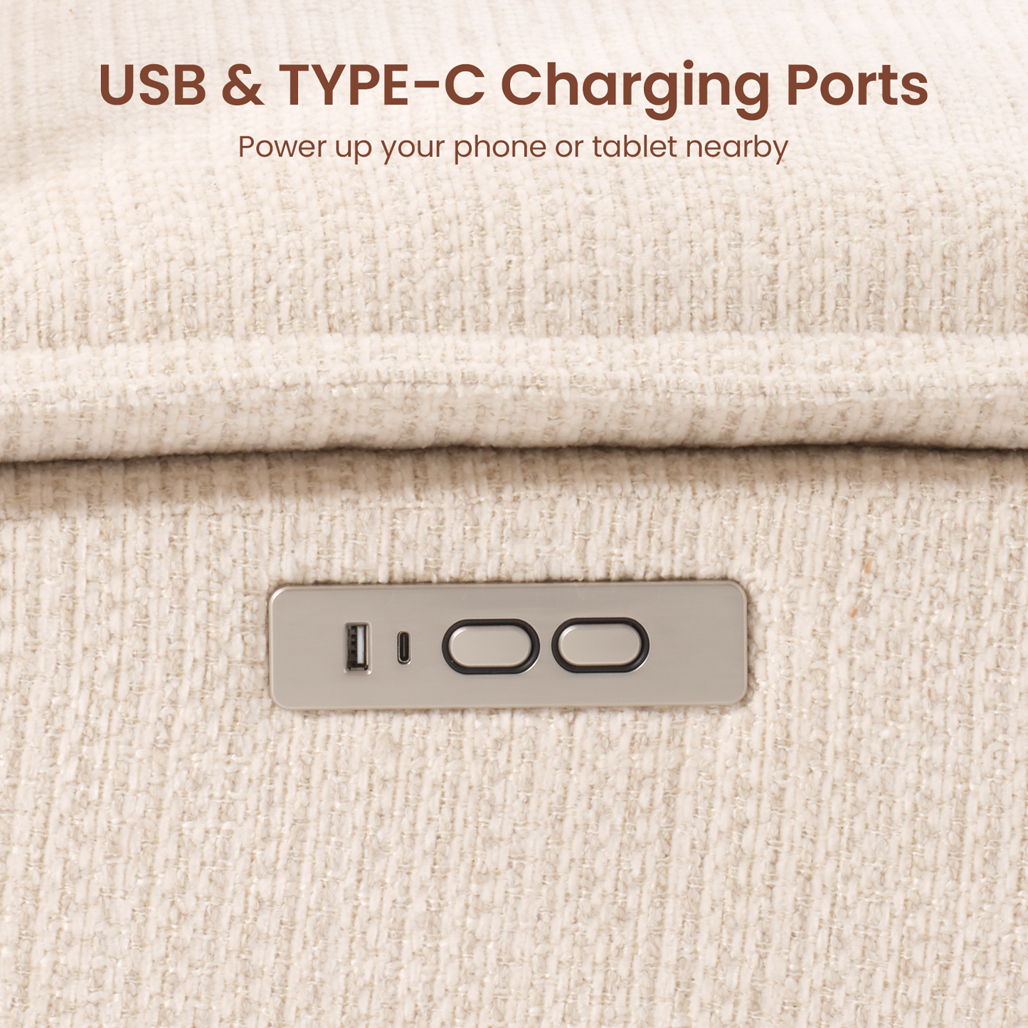 Bello Armless Power Recliner with USB-C Charging - Beige