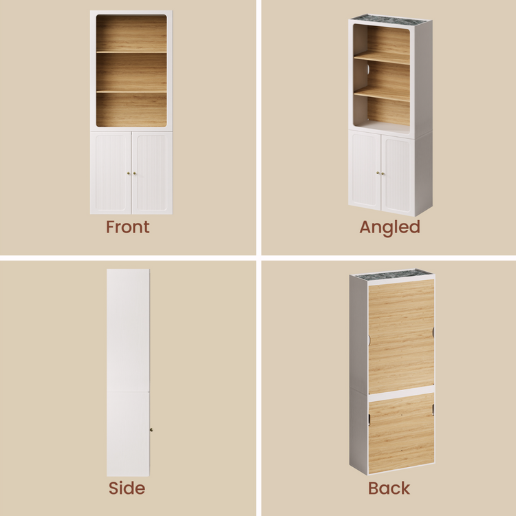 FlexMod 78.1" Modular Tall Bookcase with Scalloped Doors, Open Shelves & LED Lighting