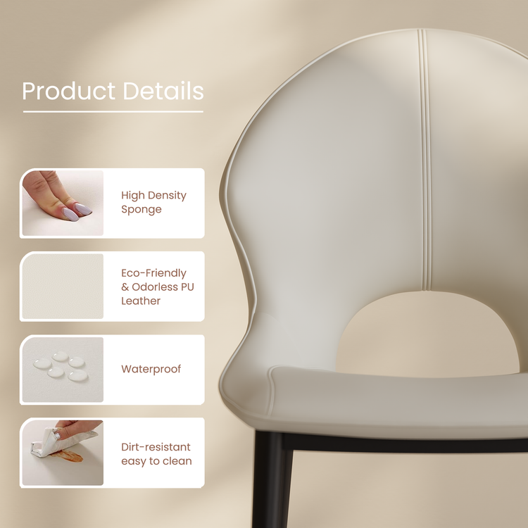 2 Pack Modern Cream PU Leather Dining Chairs with Crescent Cutout Backrest