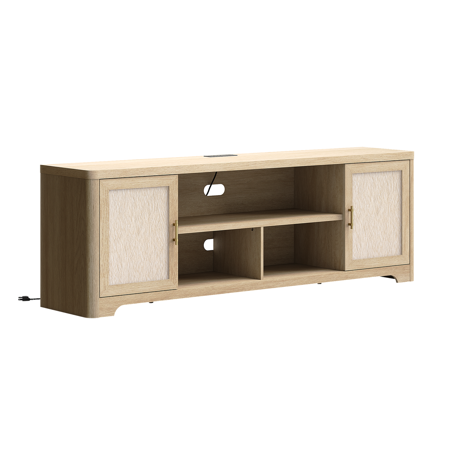 70-Inch Natural Oak-Look TV Stand with Charging Station and Adjustable Shelves, Media Console for TVs Up to 75 Inches