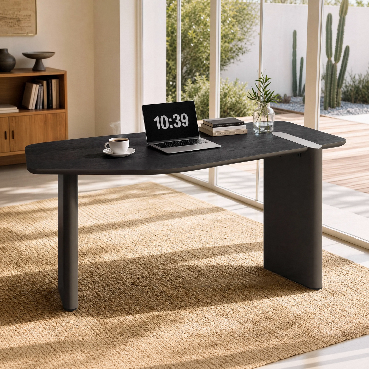 [Pre-Sale] 70.8-Inch Wide Black Elm Veneer Executive Office Desk with Built-In Charging Station