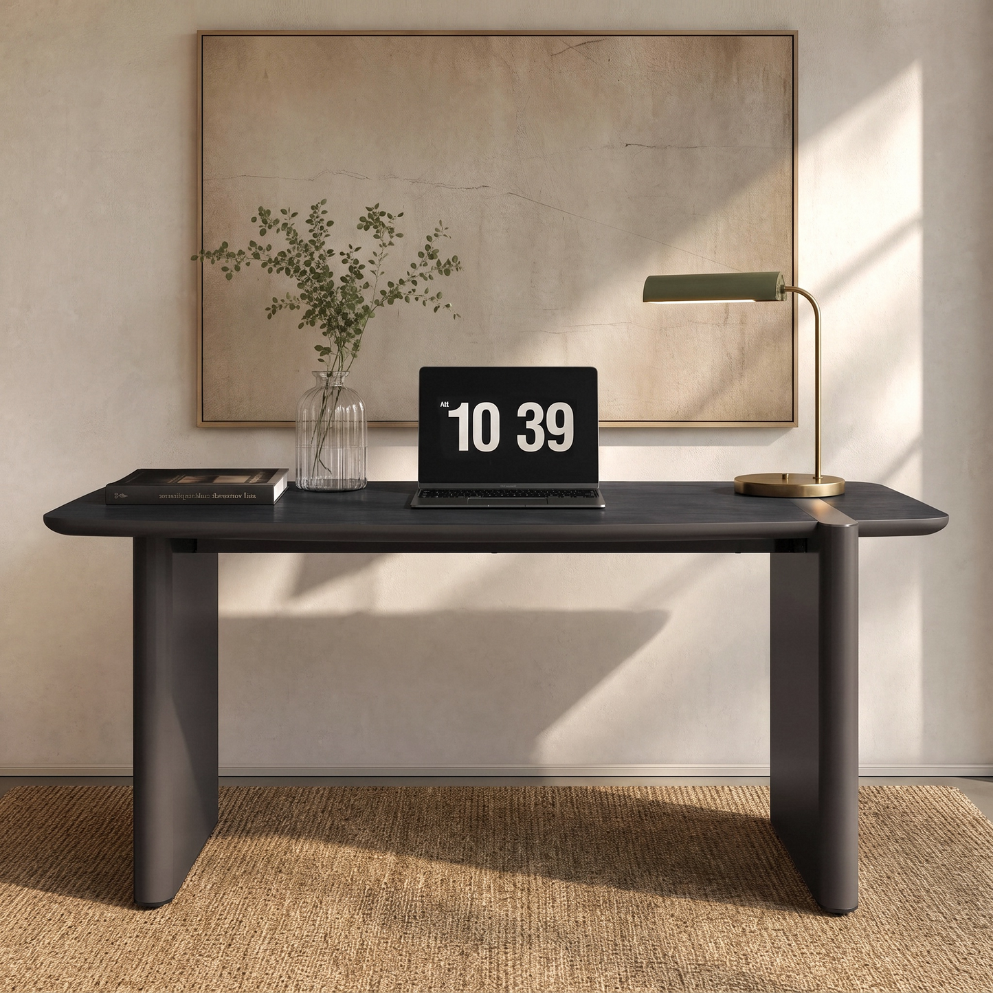 [Pre-Sale] 70.8-Inch Wide Black Elm Veneer Executive Office Desk with Built-In Charging Station
