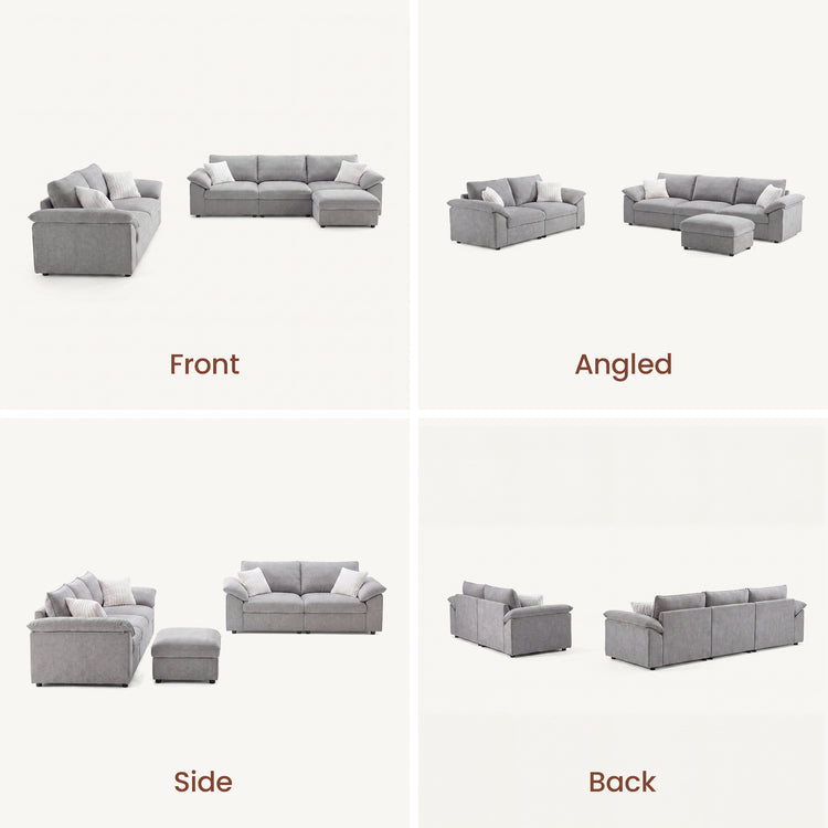 Dreamboat Modular Chenille L-Shape and Loveseat Sofa Set with Storage Ottoman,Gray