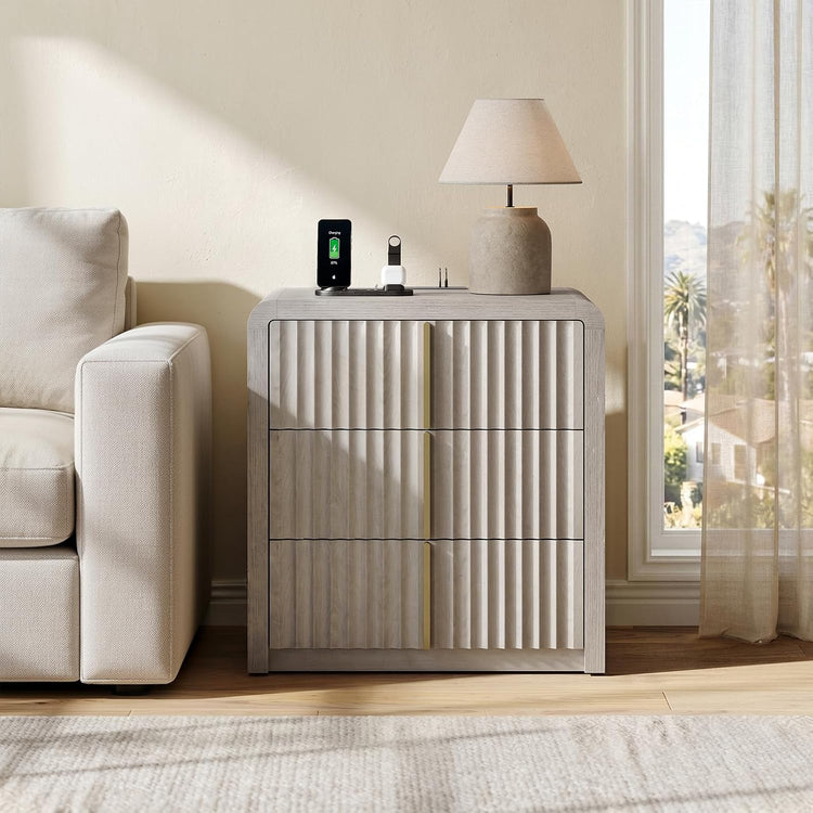 Caly 23.6" White Alder Finish Fluted Modern Nightstand Bedside Table