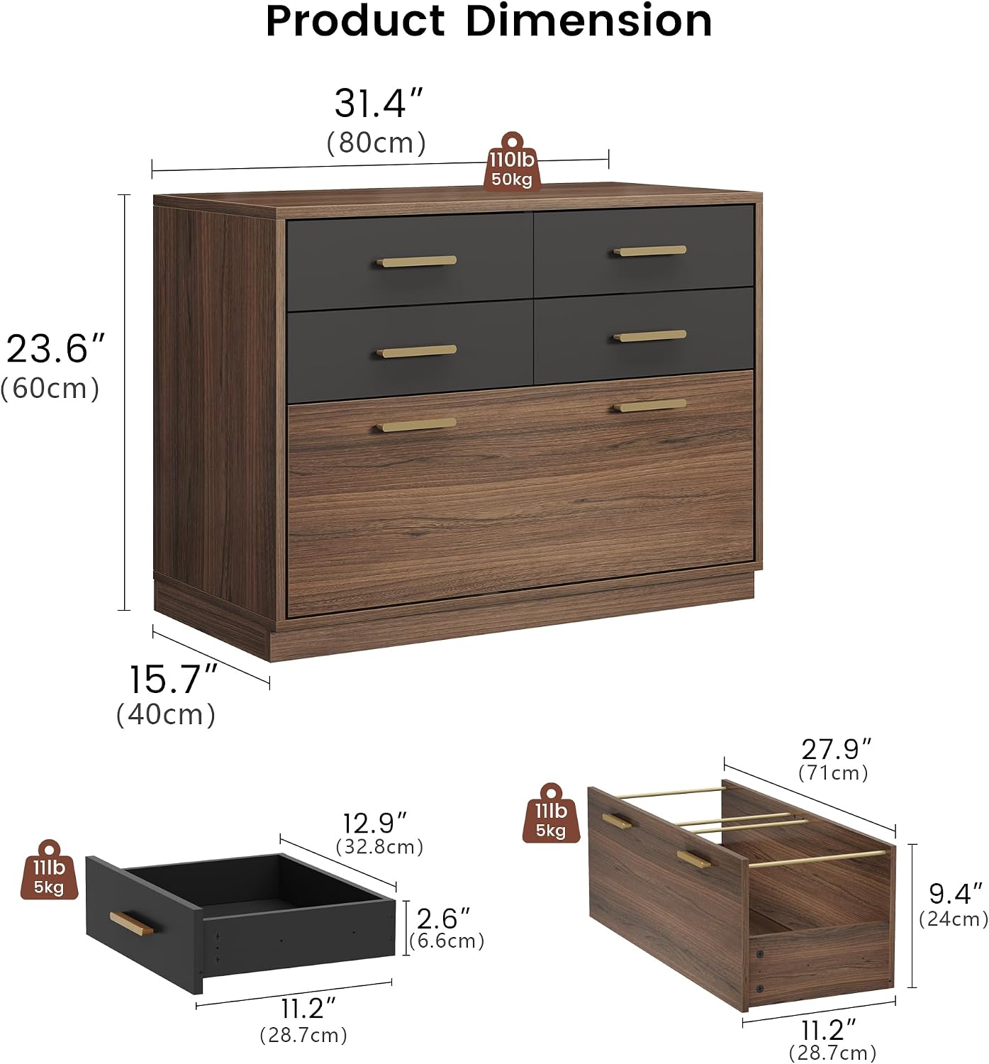 59" L‑Shaped Electric Executive Standing Desk with 5 Drawers & File Cabinet, AC/USB Ports