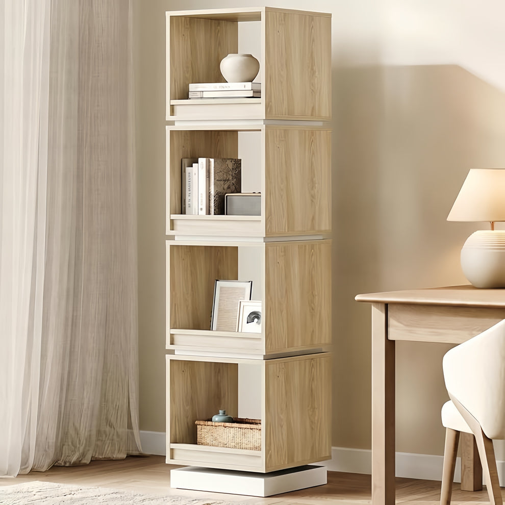 Tall narrow shelving cabinet displayed beside a desk