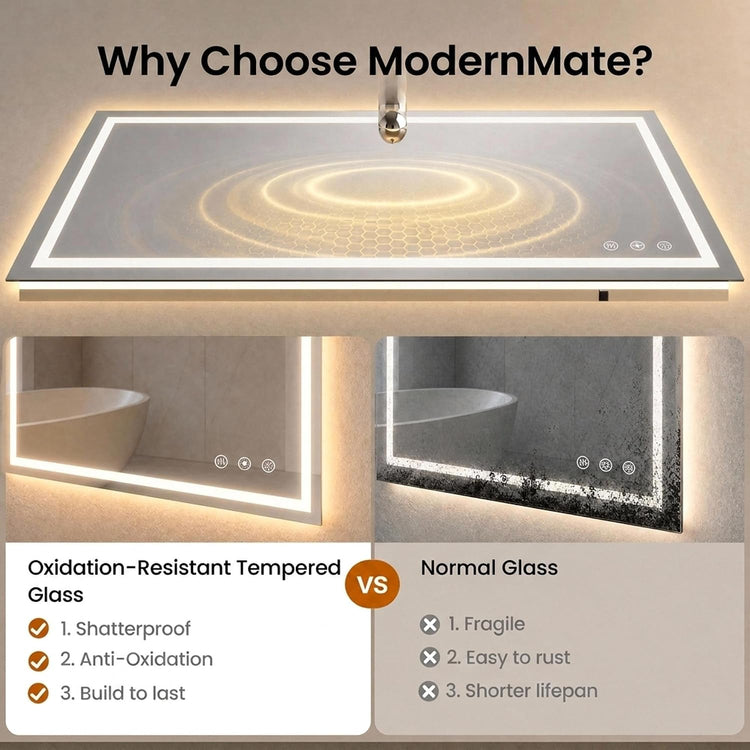 40"L x 32"W LED  Smart Vanity Mirror with Anti-Fog, Dimmable Backlit & Front Lit - Bathroom Mirror