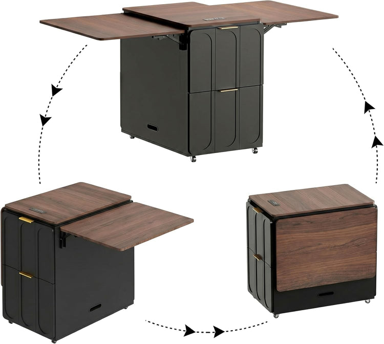 3-in-1 Folding Desk & File Cabinet with 4 Drawers, Power Outlet