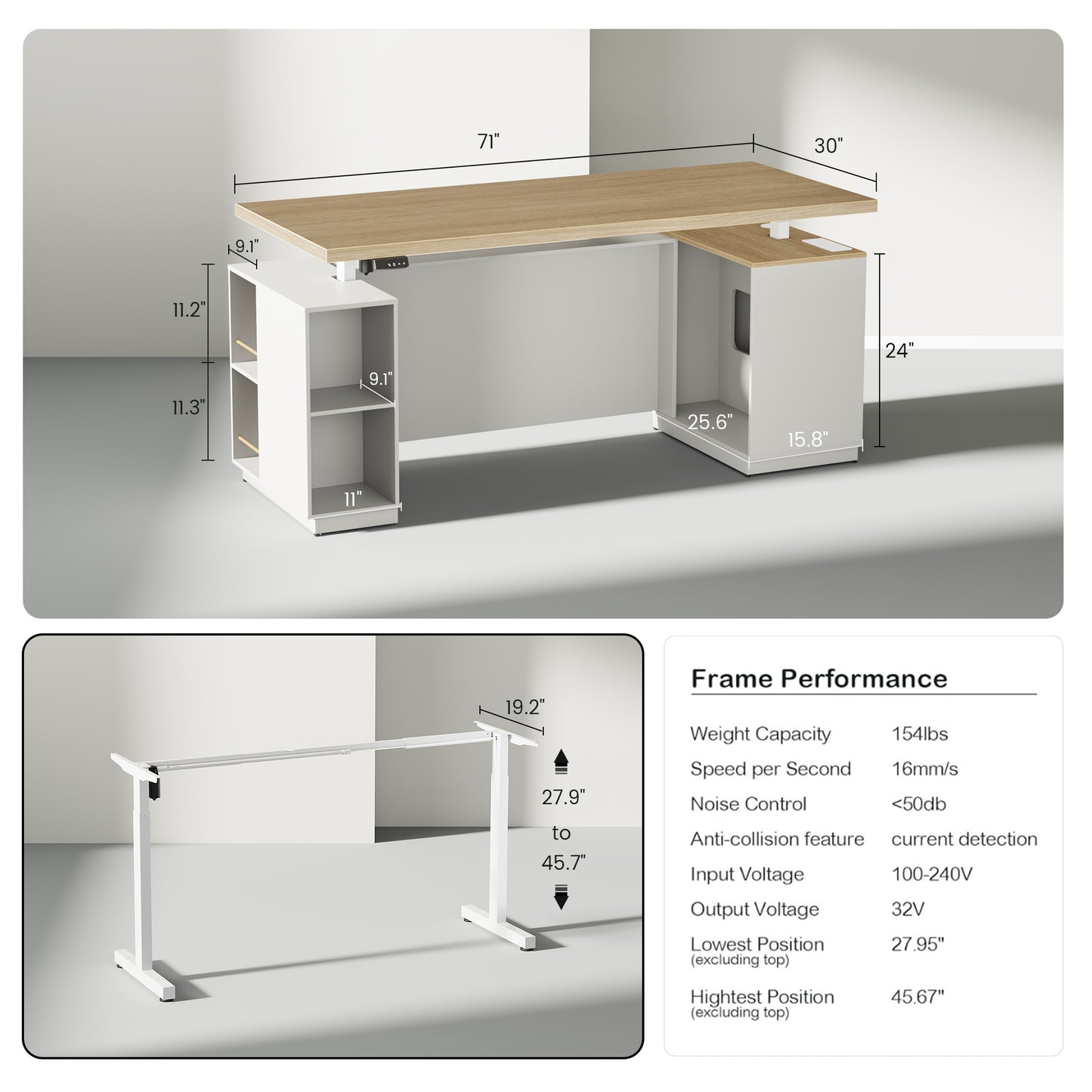 Soren 71" Height-Adjustable Natural Standing Desk