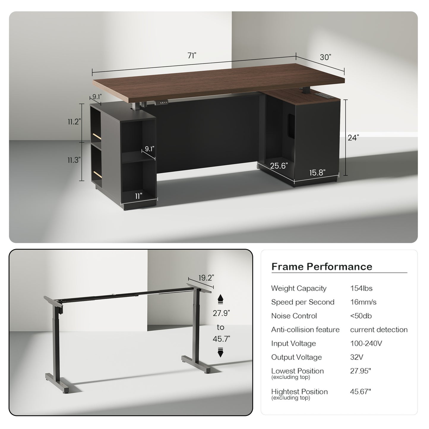 Soren 71" Height-Adjustable Walnut Standing Desk