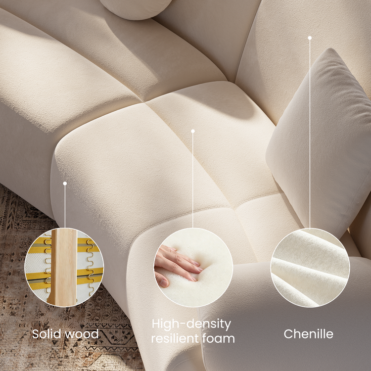 [Pre-Sale] Bamboo-Segment Design Curved Sofa, 152.7" 3-Piece Modular Chenille Sectional, Cream