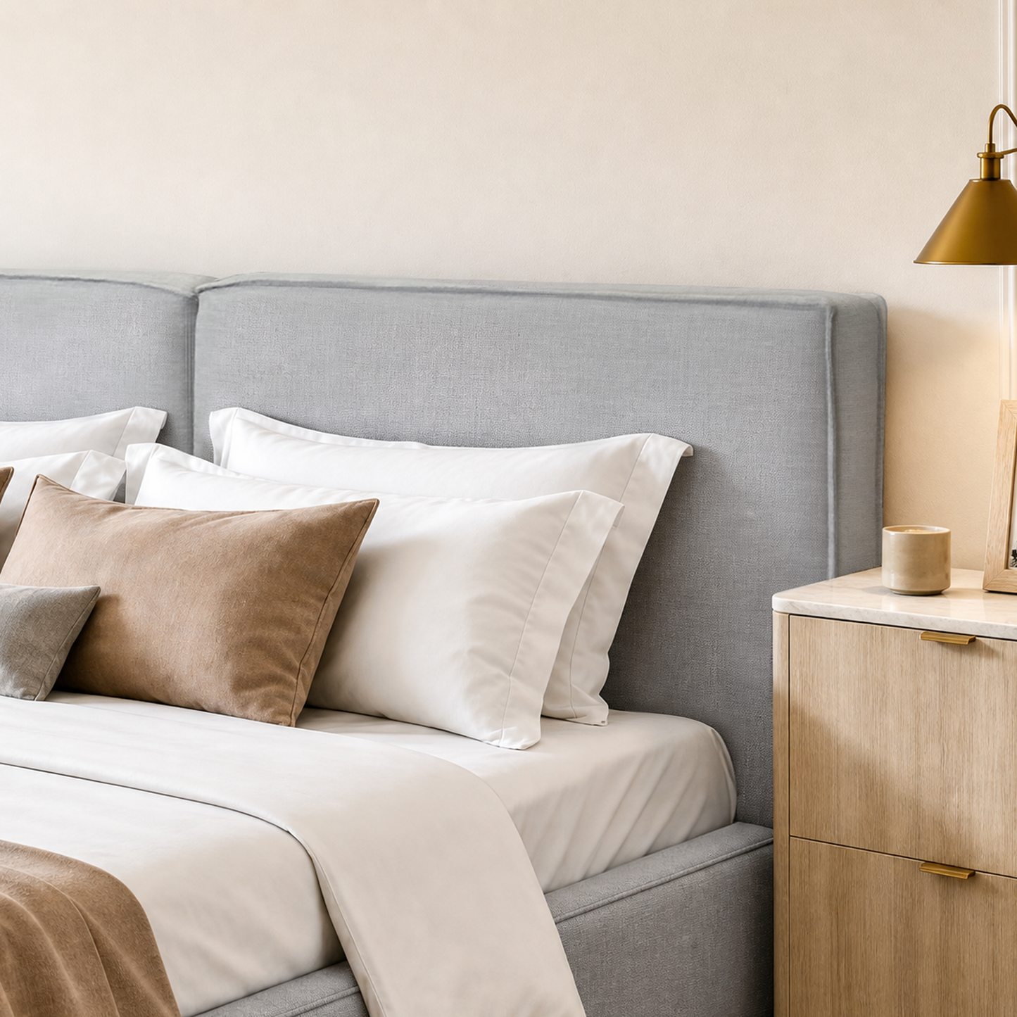 Light Grey Queen Lift-Up Storage Bed Frame with Upholstered Headboard