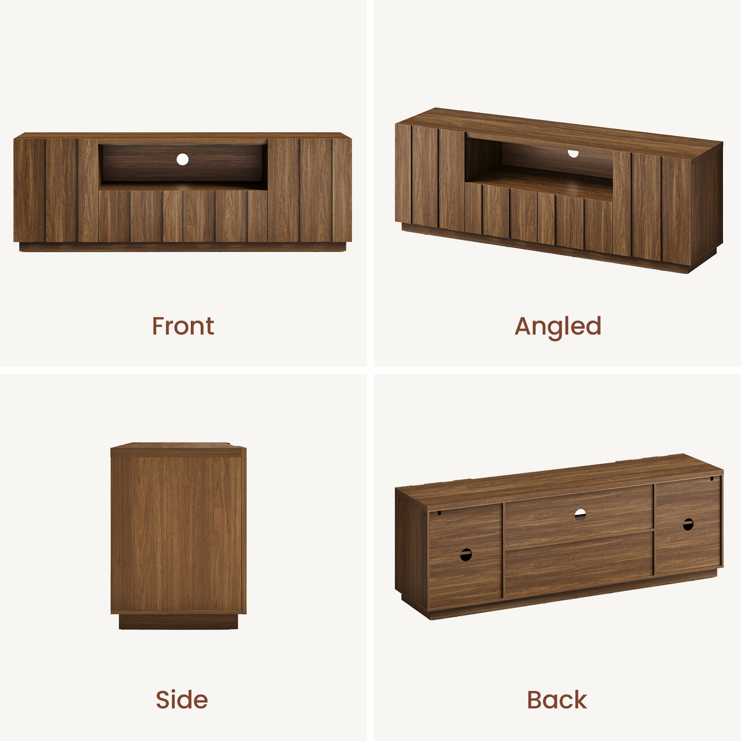 78.7-Inch Fluted TV Stand with Storage for 80-Inch TVs in Walnut