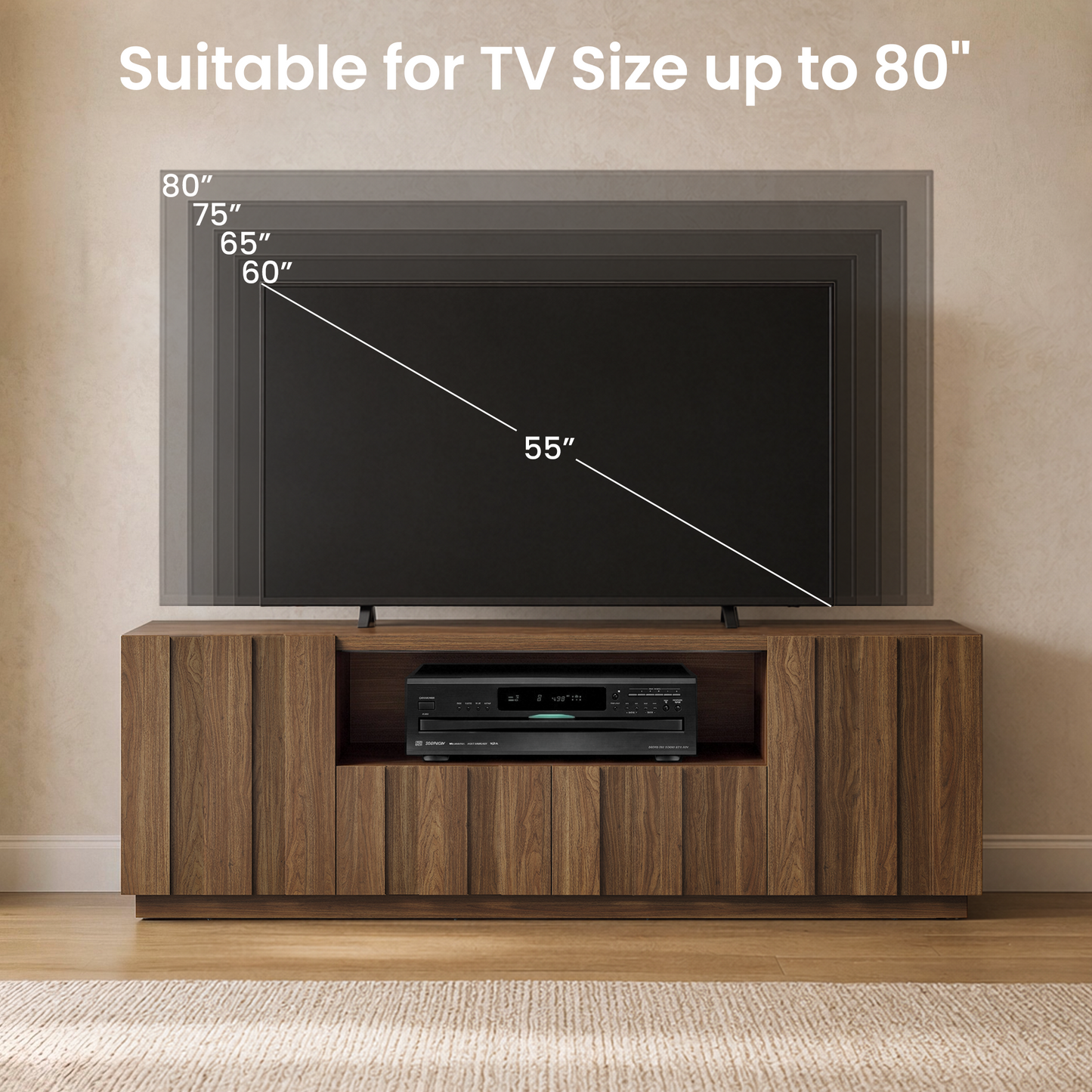 78.7-Inch Fluted TV Stand with Storage for 80-Inch TVs in Walnut