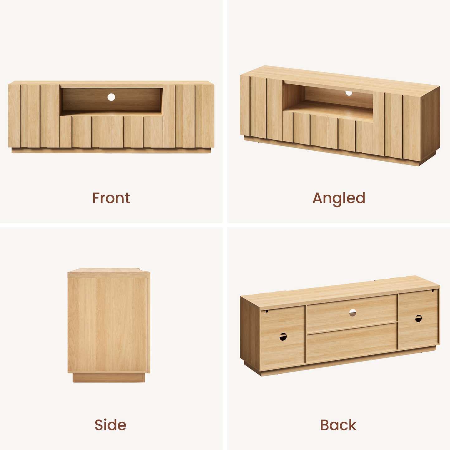 78.7-Inch Fluted TV Stand with Storage for 80-Inch TVs, Natural